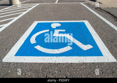 Handicapped parking spots with painted signs