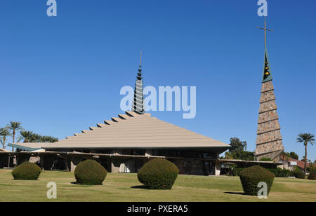 First Christian Church in Phoenix, Arizona was built in the 1970s using a design architect Frank Lloyd Wright completed in 1950. Stock Photo