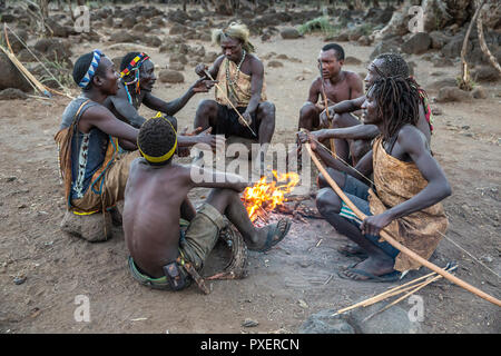 Hazda bushmen tribe at Lake Eyasi in Tanzania Stock Photo