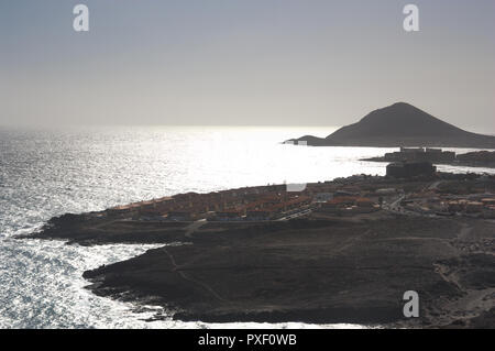 View of Arenas del Mar and the Amarilla mountain in the Médano from the top of the natural setting of Montaña Pelada in Tenerife Stock Photo