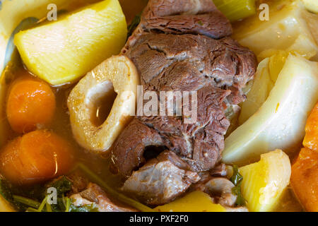 Caldo de res, beef broth with carrots, potatoes, cabbage Stock Photo