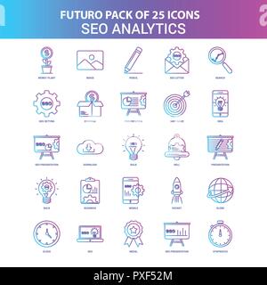25 Blue and Pink Futuro SEO Analytics Icon Pack Stock Vector