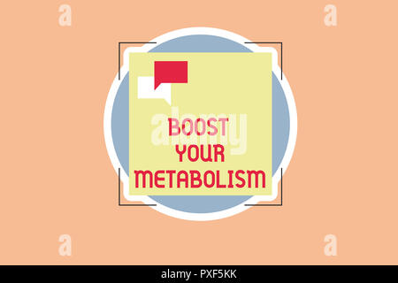 Writing note showing Boost Your Metabolism. Business photo showcasing Increase the efficiency in burning body fats. Stock Photo