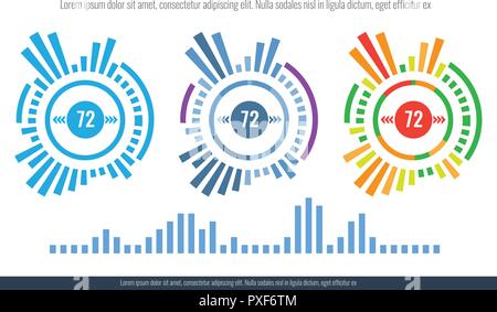 Set of Intelligent technology hud interface. Network management data screen with different chart and diagram. Illustrated vector. Stock Vector