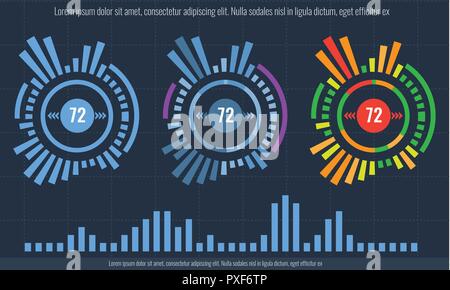 Set of Intelligent technology hud interface. Network management data screen with different chart and diagram. Illustrated vector. Stock Vector