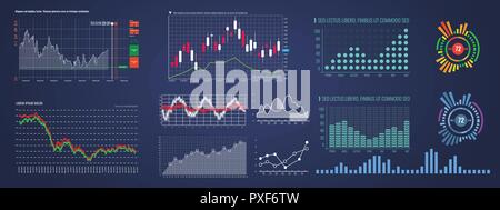 Set of Intelligent technology hud interface. Network management data screen with different chart and diagram. Illustrated vector. Stock Vector