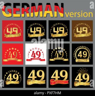 Set of number forty-nine (49 years) celebration design. Anniversary golden number template elements for your birthday party. Translated from the Germa Stock Vector