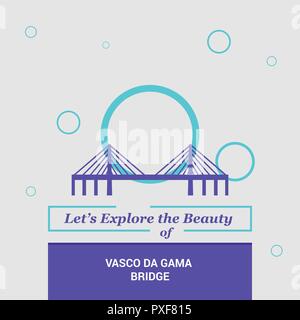 Let's Explore the beauty of Vasco Da Gama Bridge Lisbon, Portugal National Landmarks Stock Vector