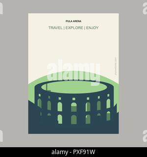 Pula Arena Pula, Croatia Vintage Style Landmark Poster Template Stock Vector