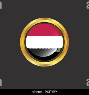 Yemen flag Golden button Stock Vector