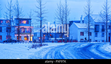 Street  in  central Reykjavik at twilight (near Hallgrimskirkja ), Iceland. Stock Photo