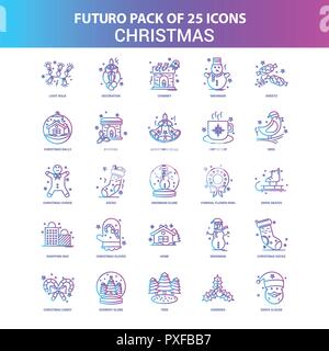 25 Blue and Pink Futuro Christmas Icon Pack Stock Vector