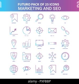 25 Blue and Pink Futuro Marketing and SEO Icon Pack Stock Vector