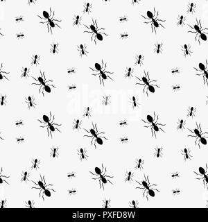 Ant seamless pattern. Black and white vector seamless pattern with ants. Animal background eps10 Stock Vector