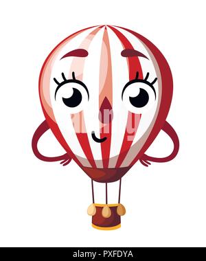 Hot air balloon mascot. Cartoon character design. Air balloon with eyes and smiling. Flat vector illustration isolated on white background. Stock Vector