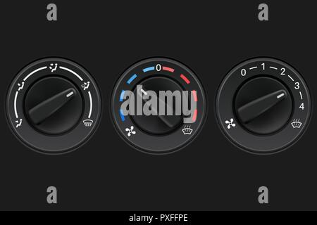 Car dashboard knob switch set. Auto air conditioner Stock Vector
