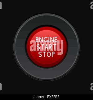 Engine start stop button. Red car dashboard element Stock Vector