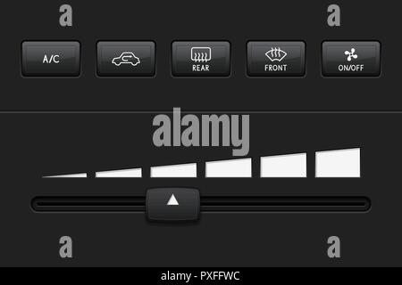 Car dashboard elements with black push buttons and level slider Stock Vector