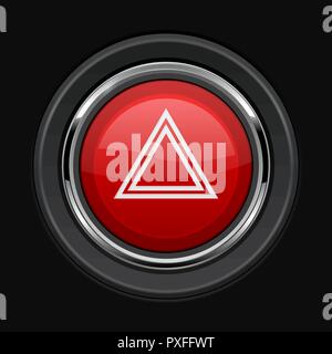 Warning light red button. Car dashboard element on black background Stock Vector