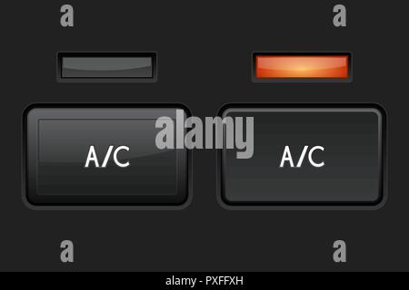 Air conditioning button. Car dashboard black square element Stock Vector