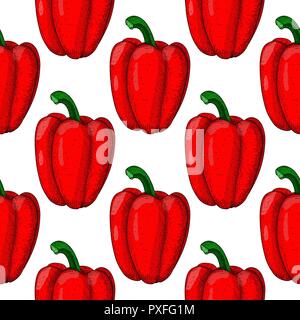 Yellow bell pepper. Seamless pattern. Hand drawn sketch Stock Vector