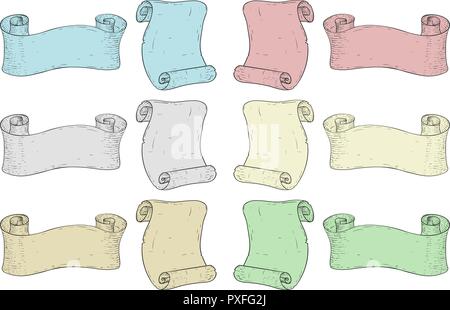 Ribbon scrolls. Colored hand drawn sketch Stock Vector