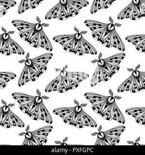 Night moth seamless pattern.. Butterfly pattern. Vector illustration of a butterfly on a black background. Use on the T-shirt and textile Stock Vector