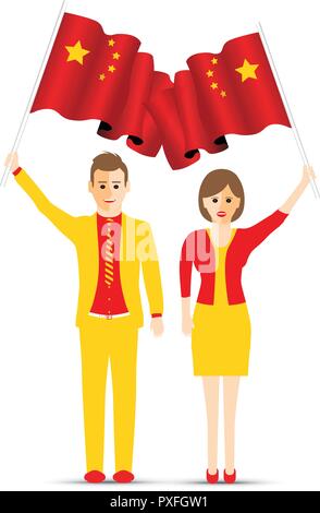 China flag waving man and woman Stock Vector
