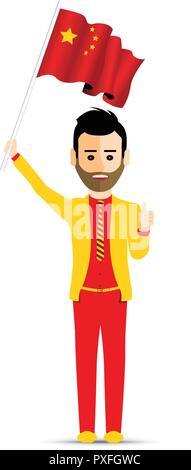 China flag waving man Stock Vector