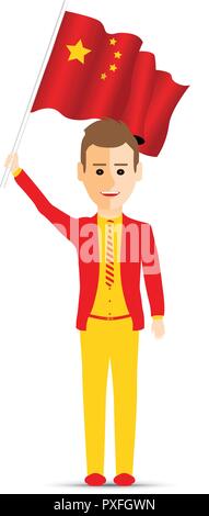 China flag waving man Stock Vector