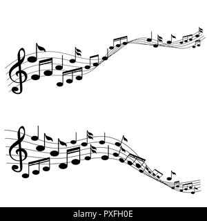 Music Notes with G-clef on Line Wave Background Stock Vector