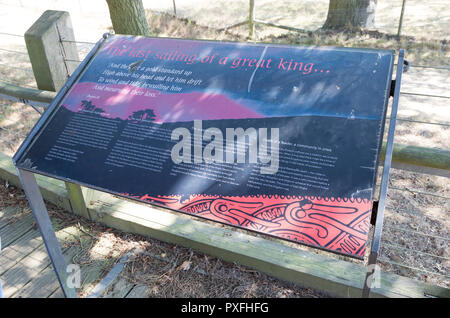 Information panel about the last sailing of a great king, Sutton Hoo, Suffolk, England, UK Stock Photo