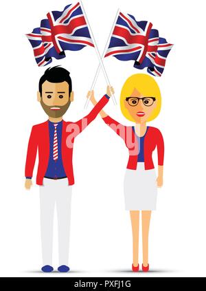 man and woman waving the uk flag Stock Vector