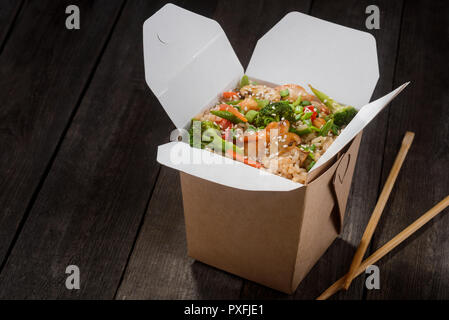 Rice in cardboard box Stock Photo