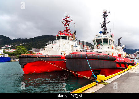 Two tug boats BB Worker and Boa Balder in the port of Bergen, Norway Stock Photo