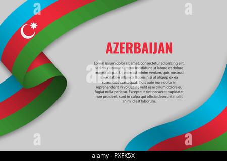 Waving ribbon or banner with flag of Azerbaijan. Template for poster design Stock Vector