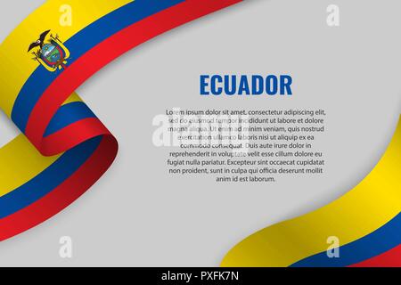 Waving ribbon or banner with flag of Ecuador. Template for poster design Stock Vector