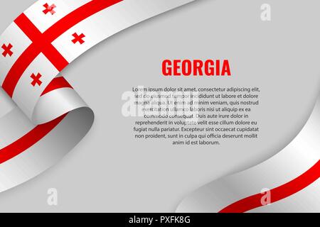 Waving ribbon or banner with flag of Georgia. Template for poster design Stock Vector