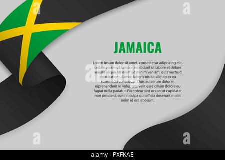 Waving ribbon or banner with flag of Jamaica. Template for poster design Stock Vector