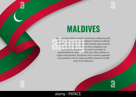 Waving ribbon or banner with flag of Maldives. Template for poster design Stock Vector