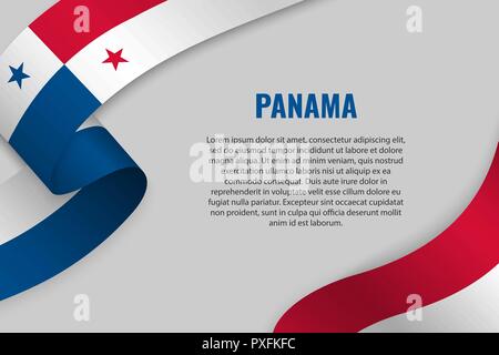 Waving ribbon or banner with flag of Panama. Template for poster design Stock Vector