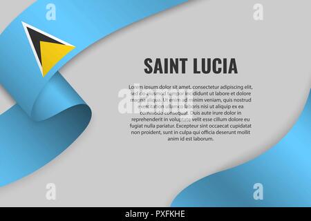 Waving ribbon or banner with flag of Saint Lucia. Template for poster design Stock Vector