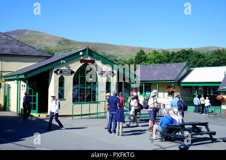 Forecourt and ticket office, Llanberis Station, Snowdon Mountain Railway, Llanberis, Gwynedd, North Wales, UK Stock Photo
