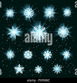 glowing snowflakes set Stock Vector