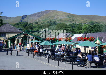 Station forecourt and ticket office, Llanberis station, Snowdon Mountain Railway, Llanberis, Gwynedd, North Wales, UK Stock Photo