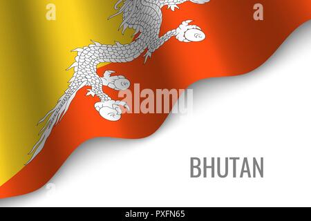 waving flag of Bhutan with copyspace. Template for brochure. vector illustration Stock Vector