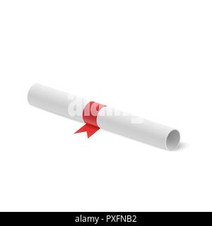 Diploma with red ribbon. Vector illustration isolated on white background Stock Vector