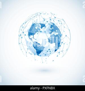 Global network connection. Low Polygonal World map with abstract digital communications. Dots and lines World Wide Web structure. Vector Illustration Stock Vector