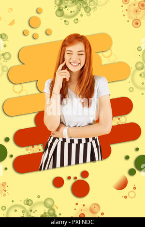 Cheerful positive girl smiling broadly while feeling extremely happy and memorable Stock Photo