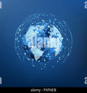 Global network connection. Polygonal World map. Dots and lines World Wide Web structure. Vector Illustration